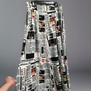 Fashion Palazzo Women’s Wide Leg Pants Fashion Newspaper Print Size L
